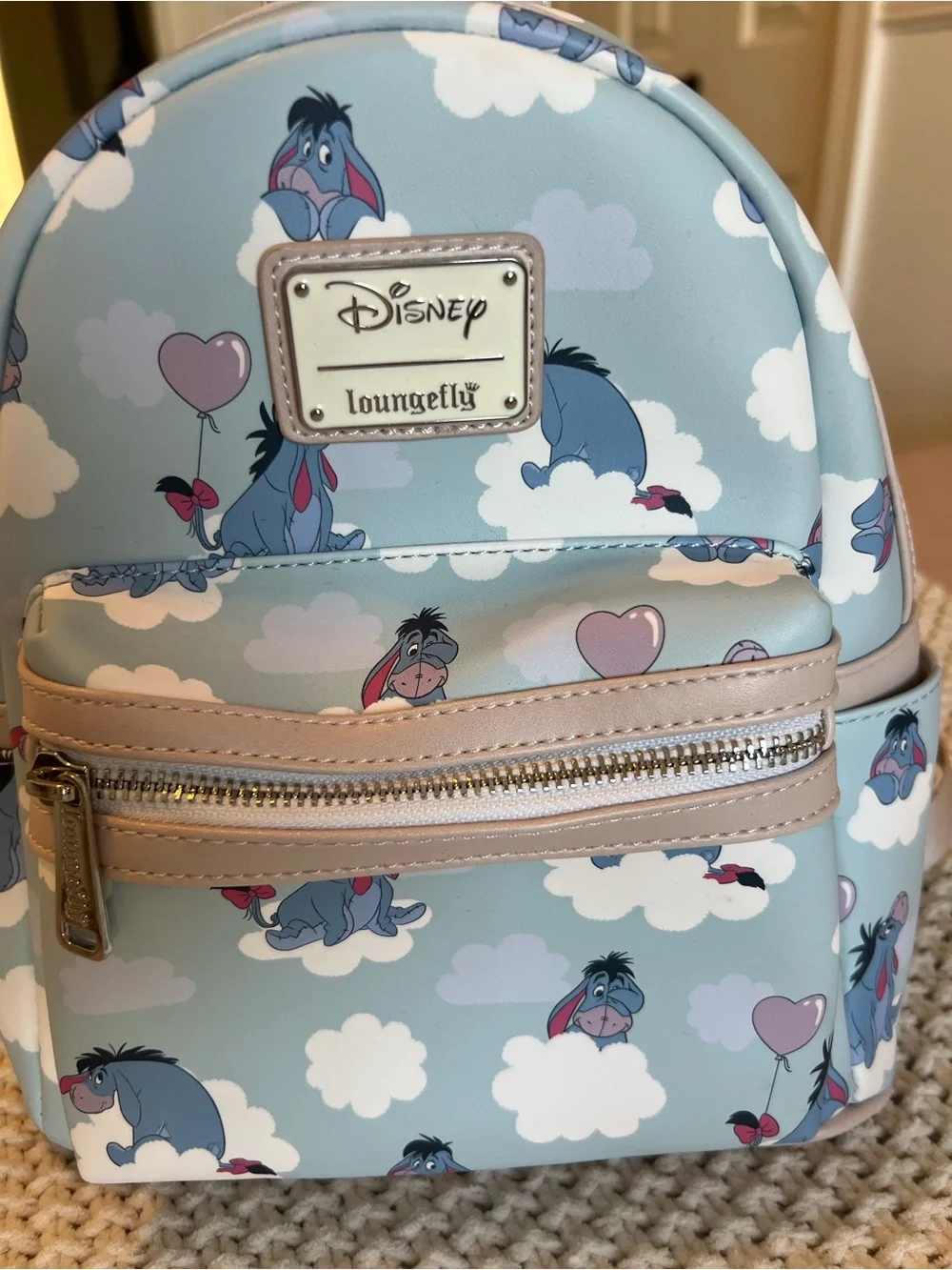 Disney Loungefly Eeyore Sky Blue Mini Backpack with Pink Accents